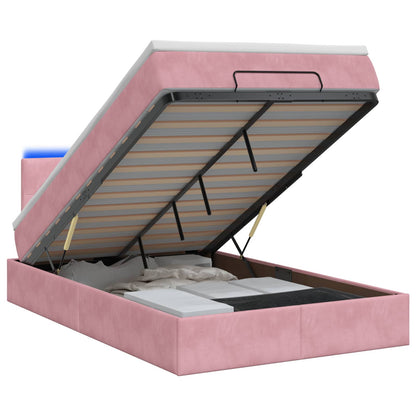 Letto Ottomano con Materasso e LED Rosa 120 x 200 cm Velluto | homemem39