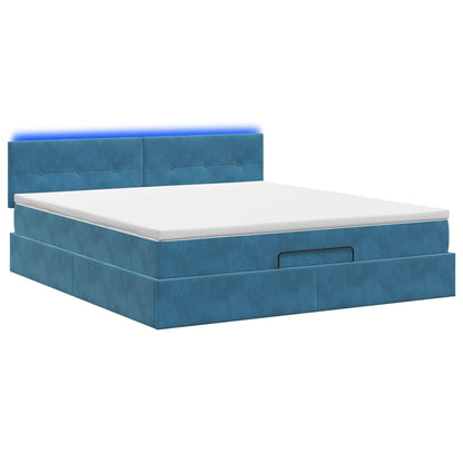 Letto Ottomano con Materasso e LED Blu scuro 140 x 200 cm