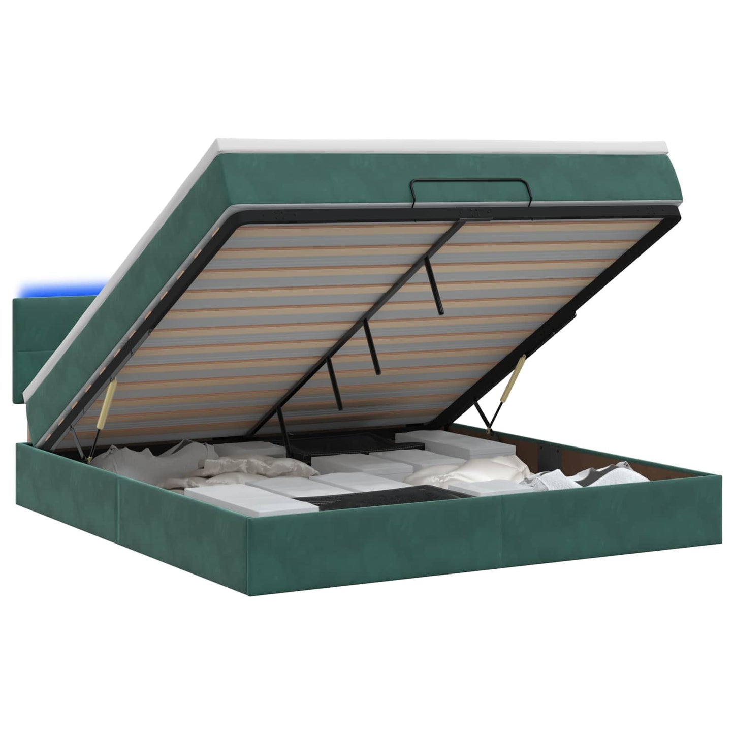 Letto Ottomano con Materasso e LED Verde Scuro 160 x 200 cm