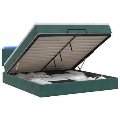 Letto Ottomano con Materasso e LED Verde Scuro 160 x 200 cm