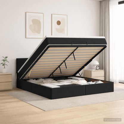 Letto Ottomano con Materasso e LED Nero 180 x 200 cm Velluto
