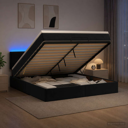 Letto Ottomano con Materasso e LED Nero 180 x 200 cm Velluto