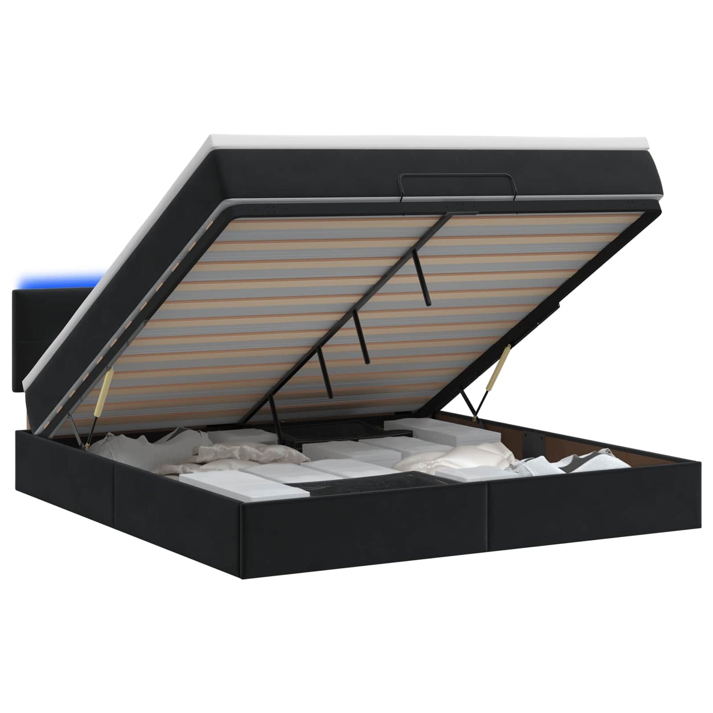 Letto Ottomano con Materasso e LED Nero 180 x 200 cm Velluto