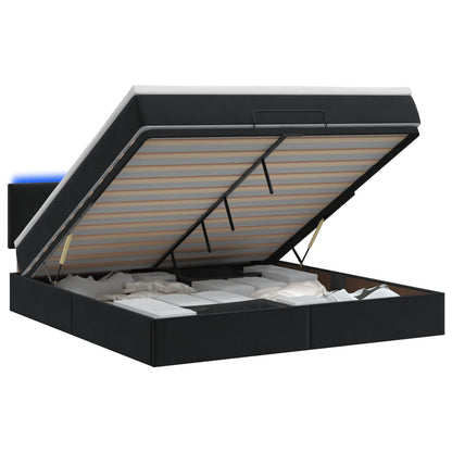 Letto Ottomano con Materasso e LED Nero 180 x 200 cm Velluto