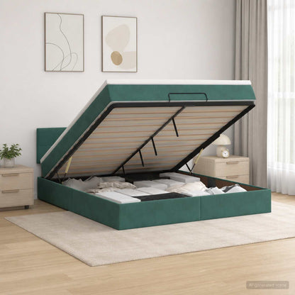 Letto Ottomano con Materasso e LED Verde Scuro 160 x 200 cm