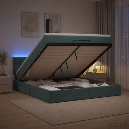 Letto Ottomano con Materasso e LED Verde Scuro 140 x 200 cm