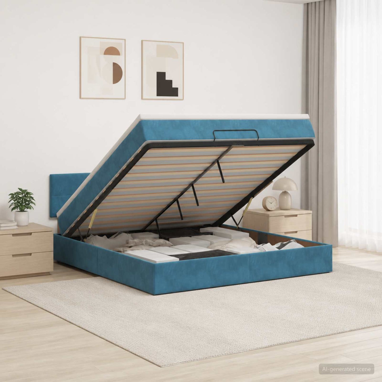 Letto Ottomano con Materasso e LED Blu scuro 160 x 200 cm