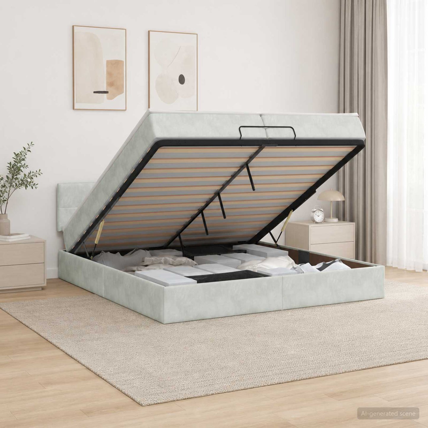 Letto Ottomano con Materasso e LED Grigio Chiaro 200 x 200 cm