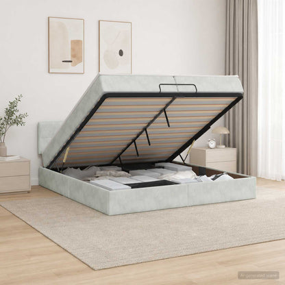 Letto Ottomano con Materasso e LED Grigio Chiaro 200 x 200 cm