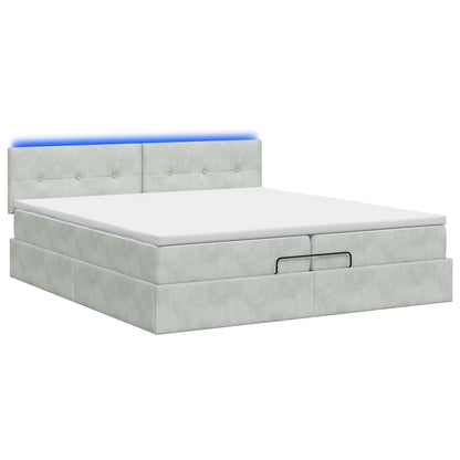 Letto Ottomano con Materasso e LED Grigio Chiaro 200 x 200 cm