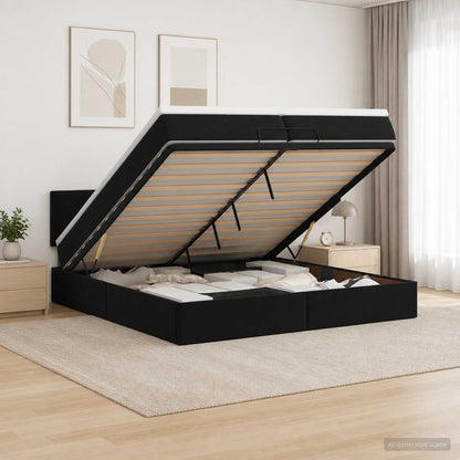 Letto ottomano con materasso Nero 200 x 200 cm Velluto | homemem39