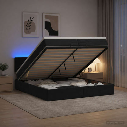 Letto Ottomano con Materasso e LED Nero 200 x 200 cm Velluto | homemem39