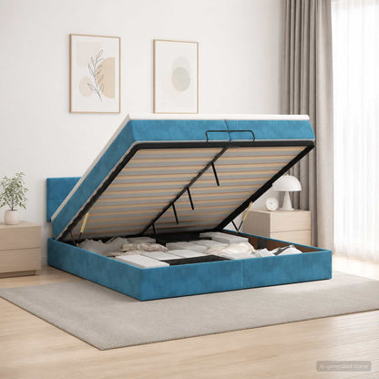 Letto Ottomano con Materasso e LED Blu scuro 200 x 200 cm | homemem39