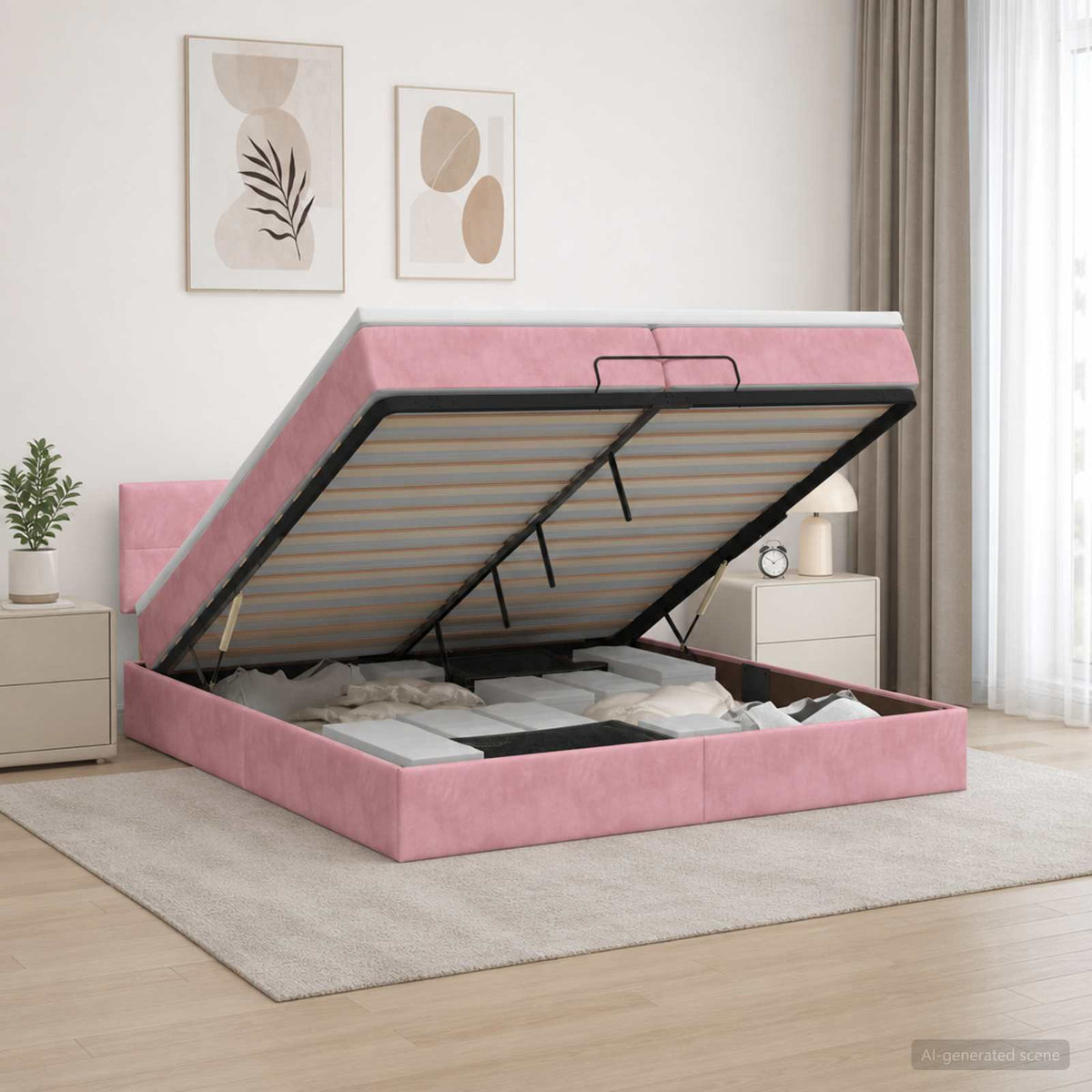 Letto Ottomano con Materasso e LED Rosa 200 x 200 cm Velluto | homemem39