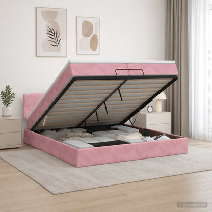 Letto Ottomano con Materasso e LED Rosa 200 x 200 cm Velluto | homemem39