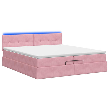 Letto Ottomano con Materasso e LED Rosa 200 x 200 cm Velluto | homemem39