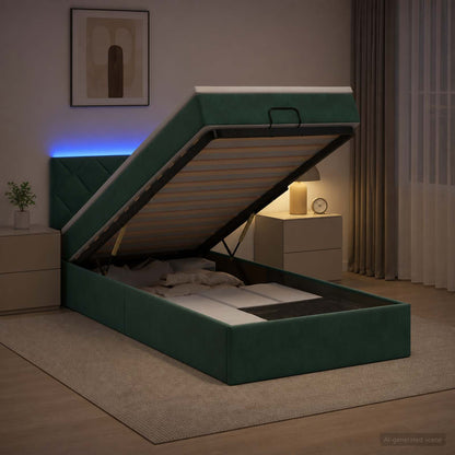 Letto Ottomano con Materasso e LED Verde Scuro 80 x 200 cm | homemem39