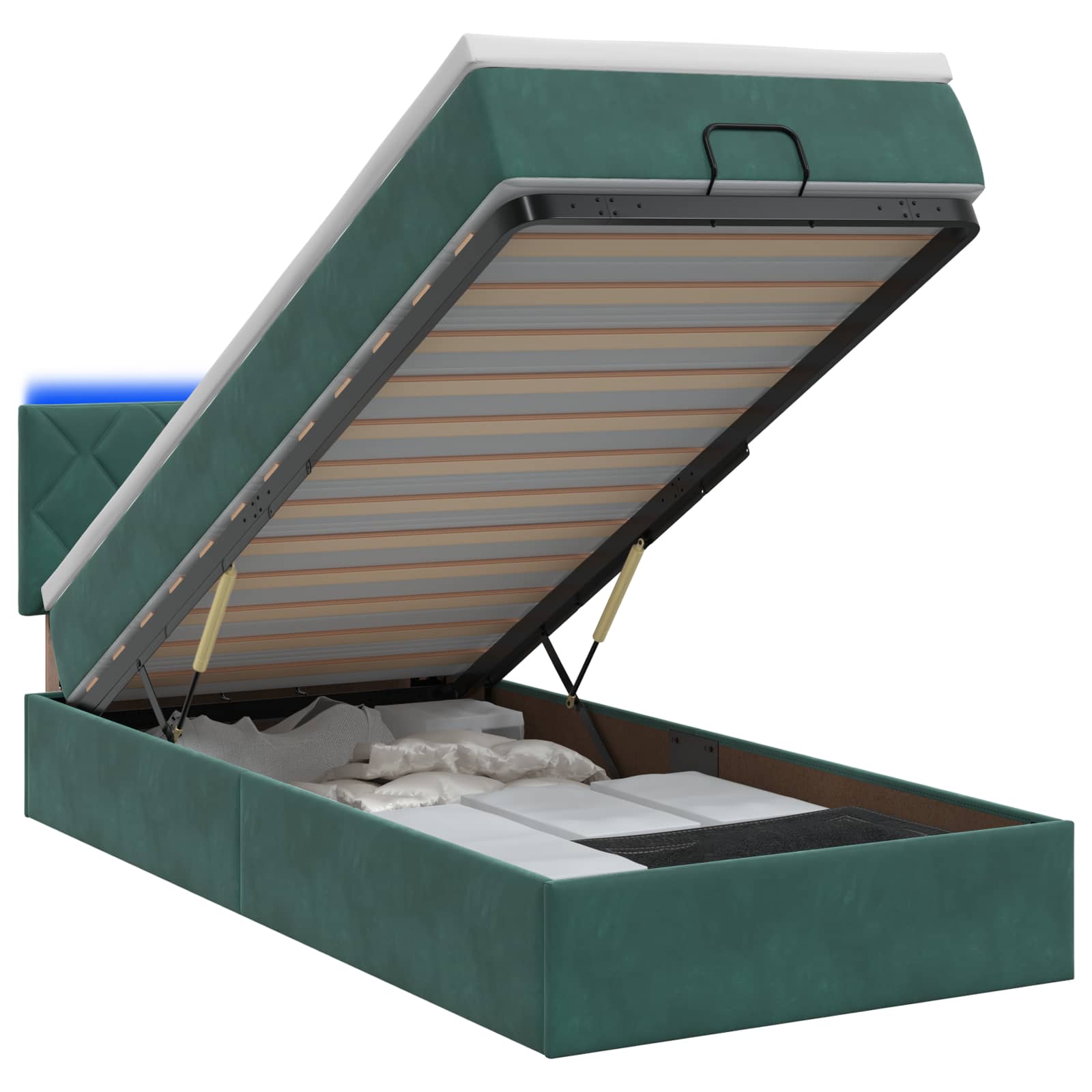 Letto Ottomano con Materasso e LED Verde Scuro 80 x 200 cm | homemem39