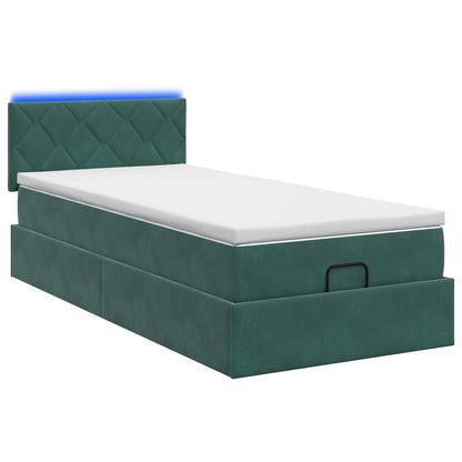 Letto Ottomano con Materasso e LED Verde Scuro 80 x 200 cm | homemem39