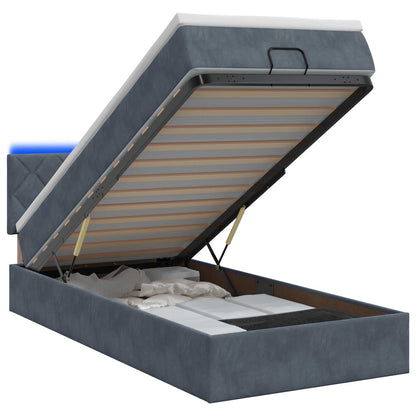 Letto Ottomano con Materasso e LED Grigio Scuro 90 x 190 cm