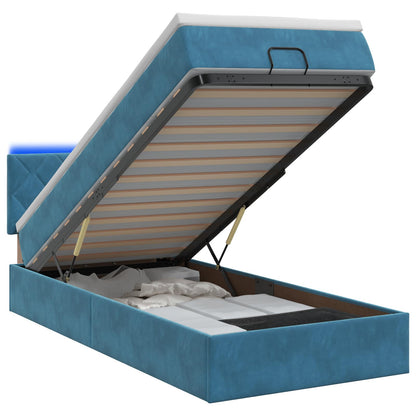Letto Ottomano con Materasso e LED Blu scuro 90 x 200 cm