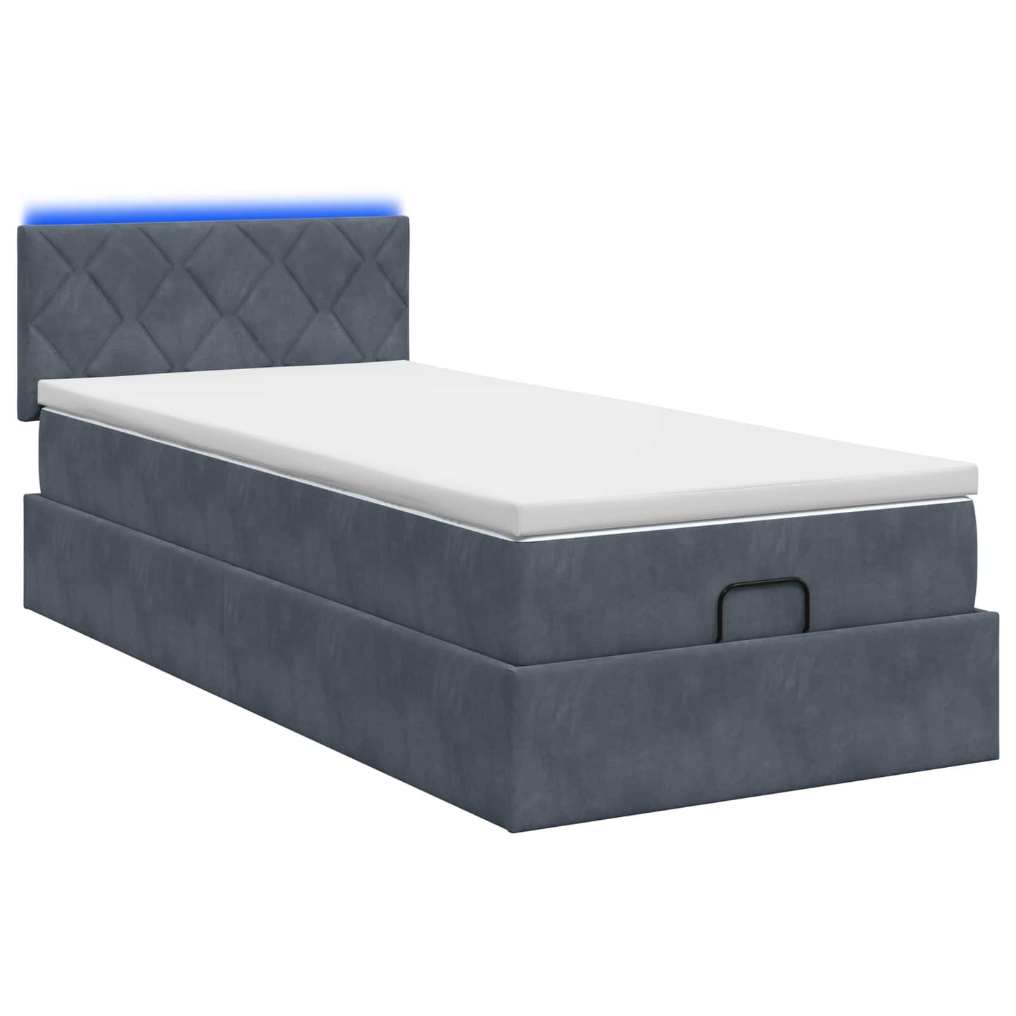 Letto Ottomano con Materasso e LED Grigio Scuro 100 x 200 cm | homemem39
