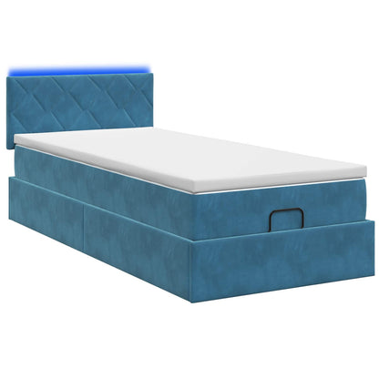 Letto Ottomano con Materasso e LED Blu scuro 100 x 200 cm | homemem39
