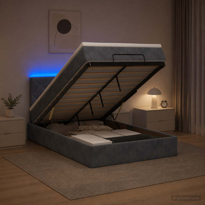 Letto Ottomano con Materasso e LED Grigio Scuro 120 x 200 cm | homemem39