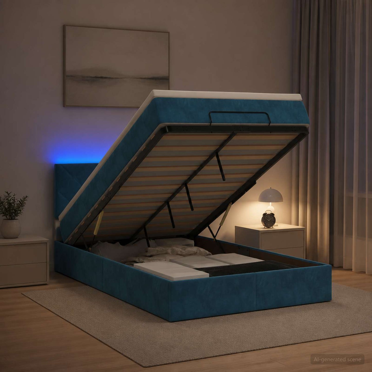 Letto Ottomano con Materasso e LED Blu scuro 120 x 200 cm | homemem39
