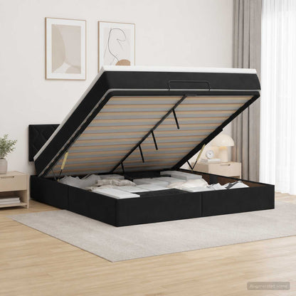 Letto ottomano con materasso Nero 180 x 200 cm Velluto | homemem39