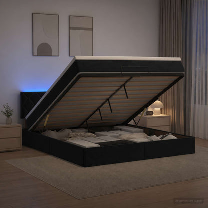 Letto Ottomano con Materasso e LED Nero 180 x 200 cm Velluto | homemem39