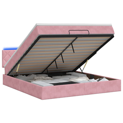 Letto Ottomano con Materasso e LED Rosa 160 x 200 cm Velluto | homemem39