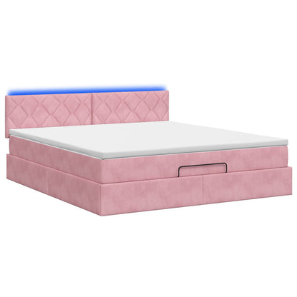 Letto Ottomano con Materasso e LED Rosa 160 x 200 cm Velluto | homemem39