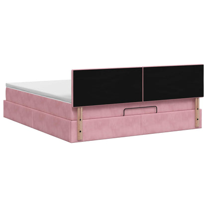 Letto Ottomano con Materasso e LED Rosa 160 x 200 cm Velluto | homemem39