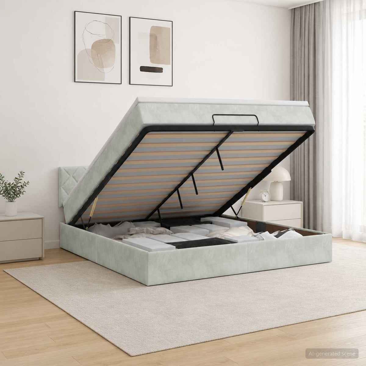 Letto ottomano con materasso Grigio Chiaro 180 x 200 cm Velluto | homemem39