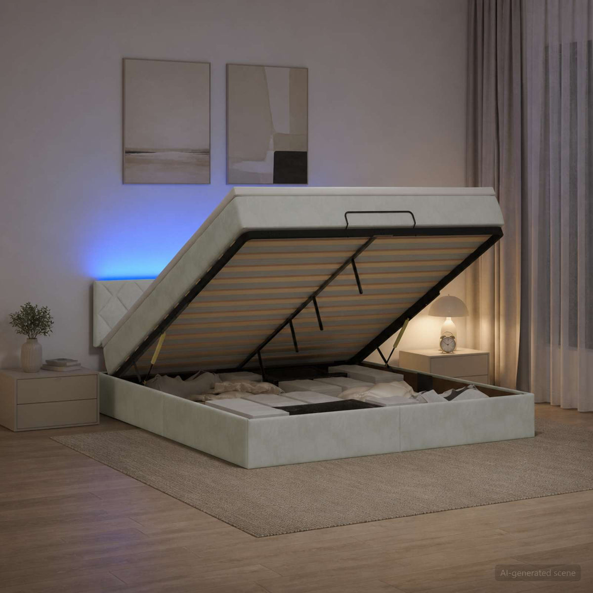 Letto Ottomano con Materasso e LED Grigio Chiaro 180 x 200 cm | homemem39
