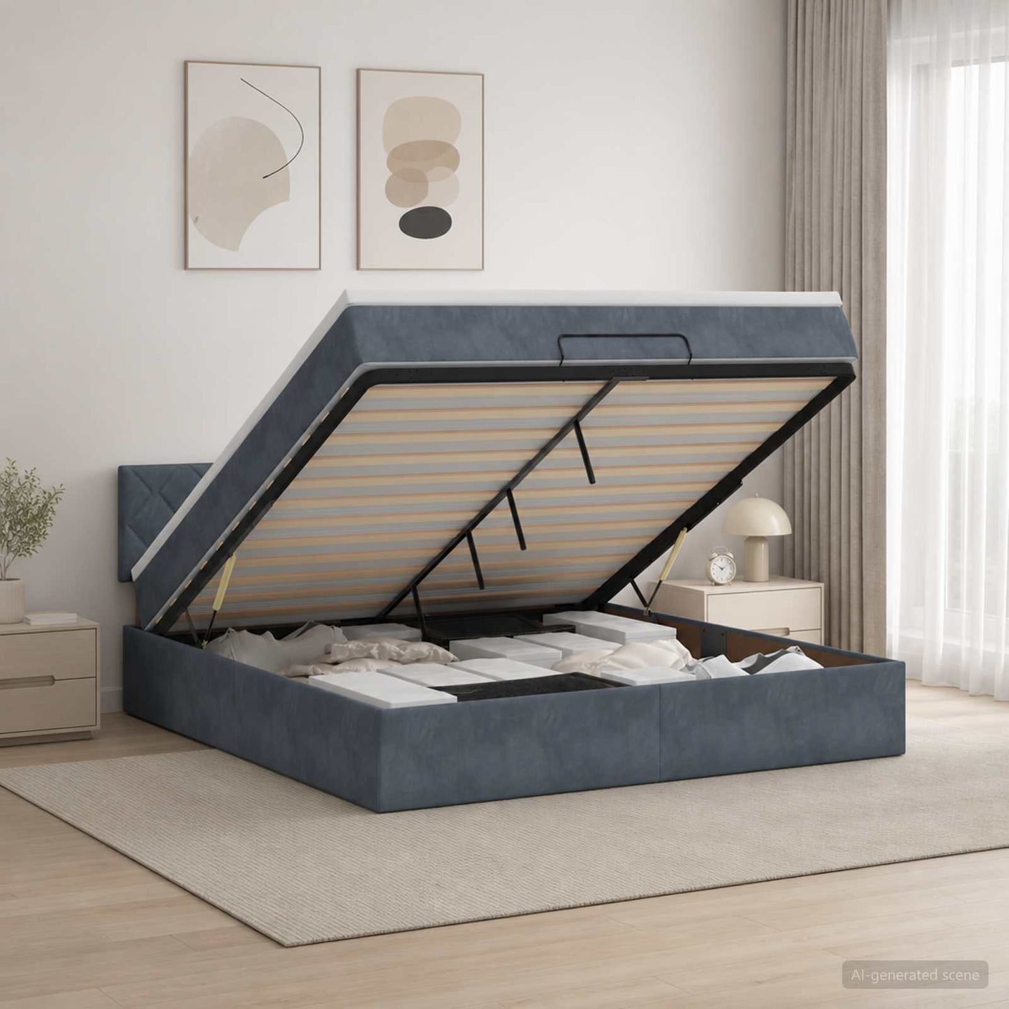 Letto ottomano con materasso Grigio Scuro 140 x 190 cm Velluto | homemem39