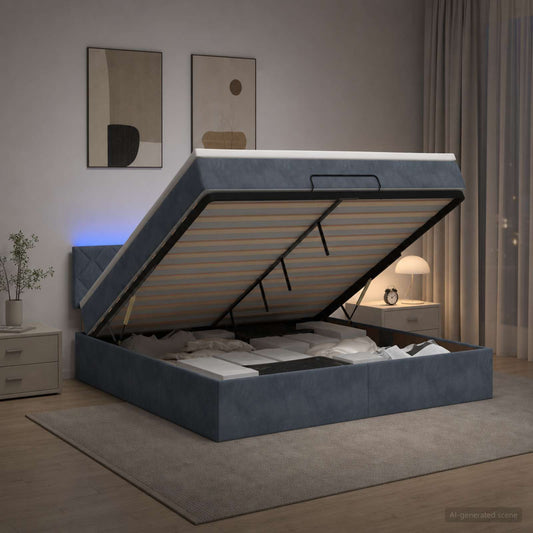 Letto Ottomano con Materasso e LED Grigio Scuro 160 x 200 cm