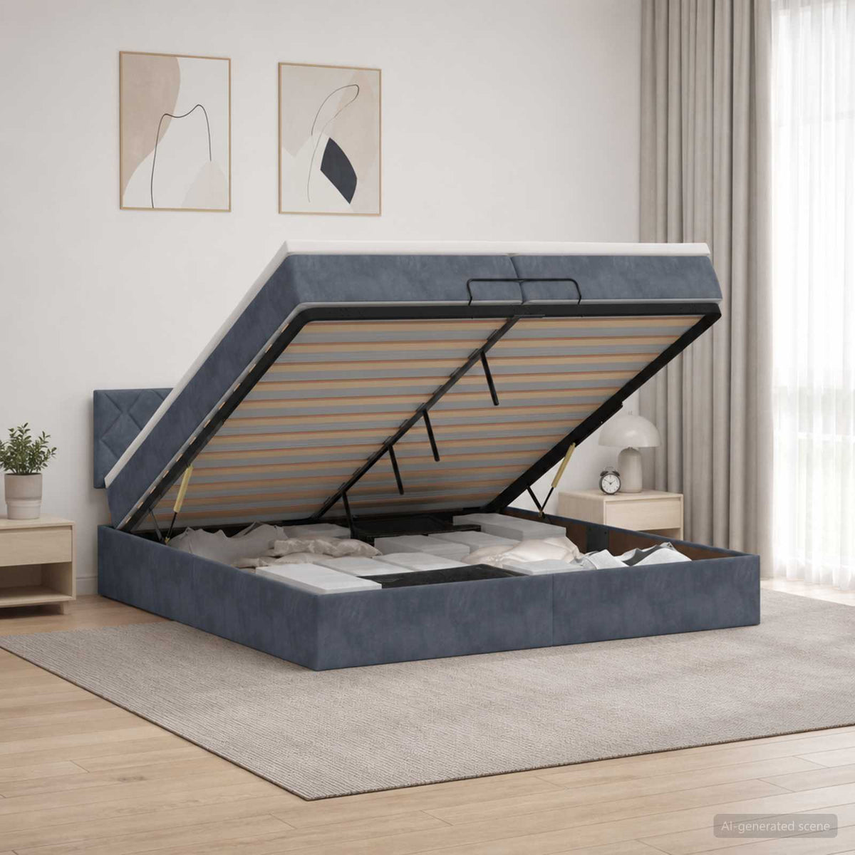 Letto Ottomano con Materasso e LED Grigio Scuro 200 x 200 cm