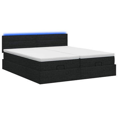 Letto Ottomano con Materasso e LED Nero 160 x 200 cm Tessuto