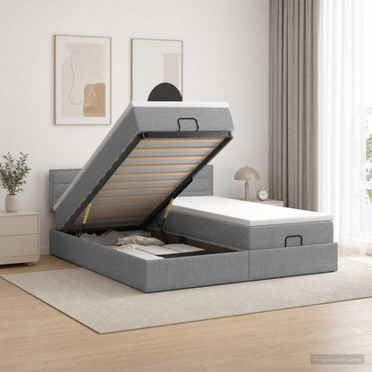 Letto Ottomano con Materasso e LED Grigio Chiaro 200 x 200 cm