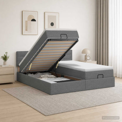 Letto Ottomano con Materasso e LED Grigio Scuro 200 x 200 cm