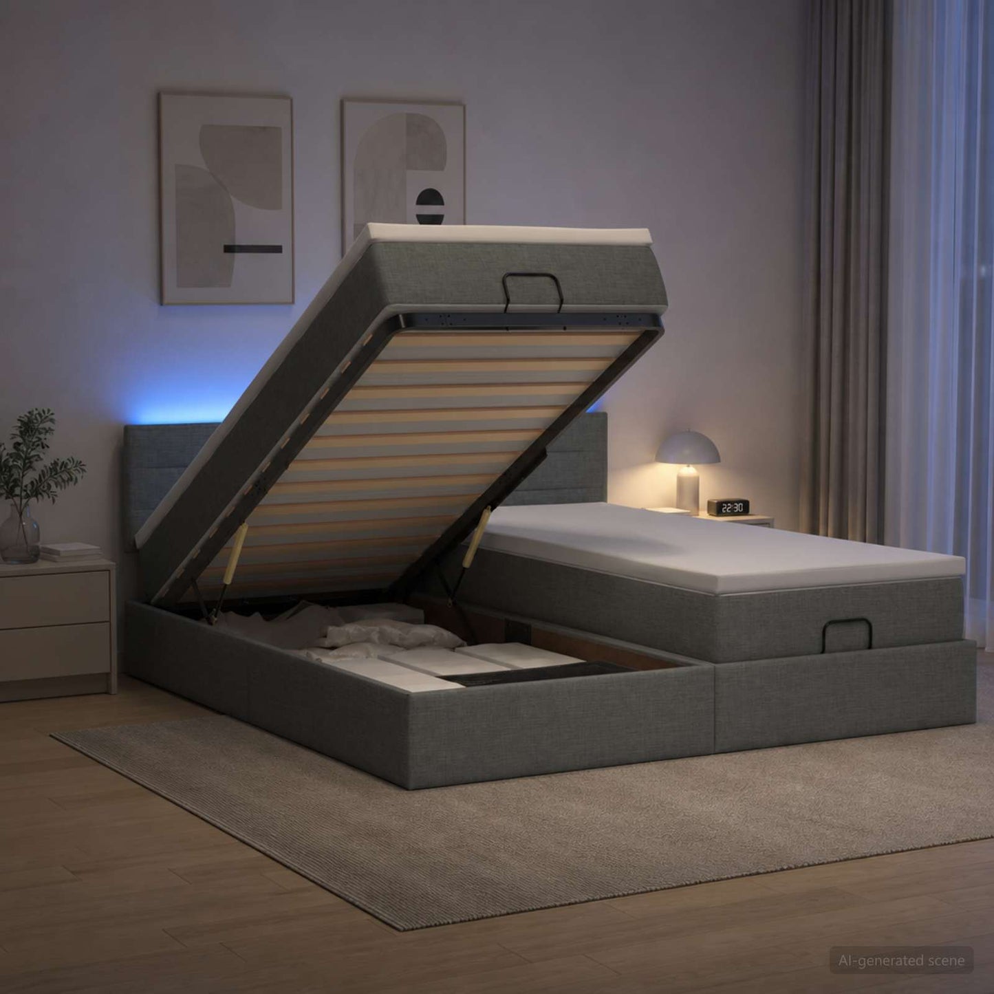 Letto Ottomano con Materasso e LED Grigio Scuro 160 x 200 cm