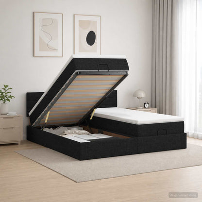 Letto Ottomano con Materasso e LED Nero 160 x 200 cm Tessuto