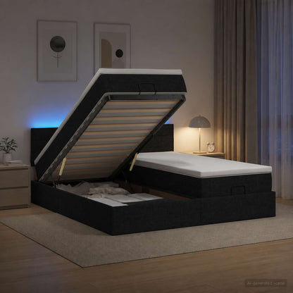 Letto Ottomano con Materasso e LED Nero 180 x 200 cm Tessuto