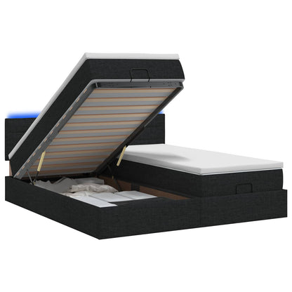 Letto Ottomano con Materasso e LED Nero 180 x 200 cm Tessuto