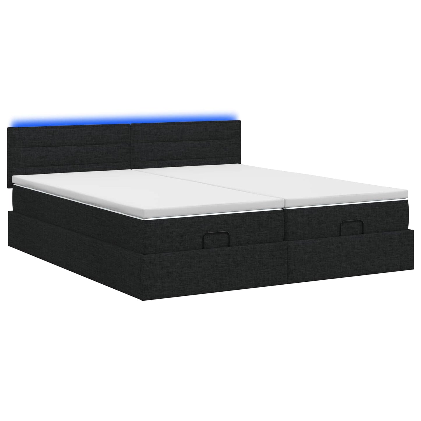 Letto Ottomano con Materasso e LED Nero 180 x 200 cm Tessuto