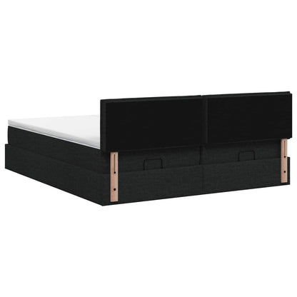 Letto Ottomano con Materasso e LED Nero 180 x 200 cm Tessuto