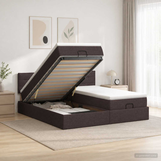 Letto ottomano con materasso 2 pcs Marrone Scuro Tessuto | homemem39