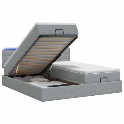 Letto Ottomano con Materasso e LED Grigio Chiaro 200 x 200 cm
